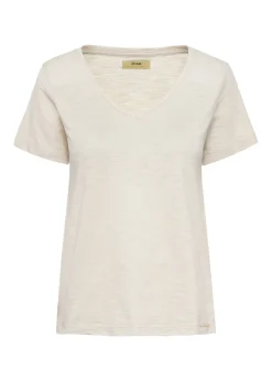 Bawełniany jasnobeżowy T-shirt damski