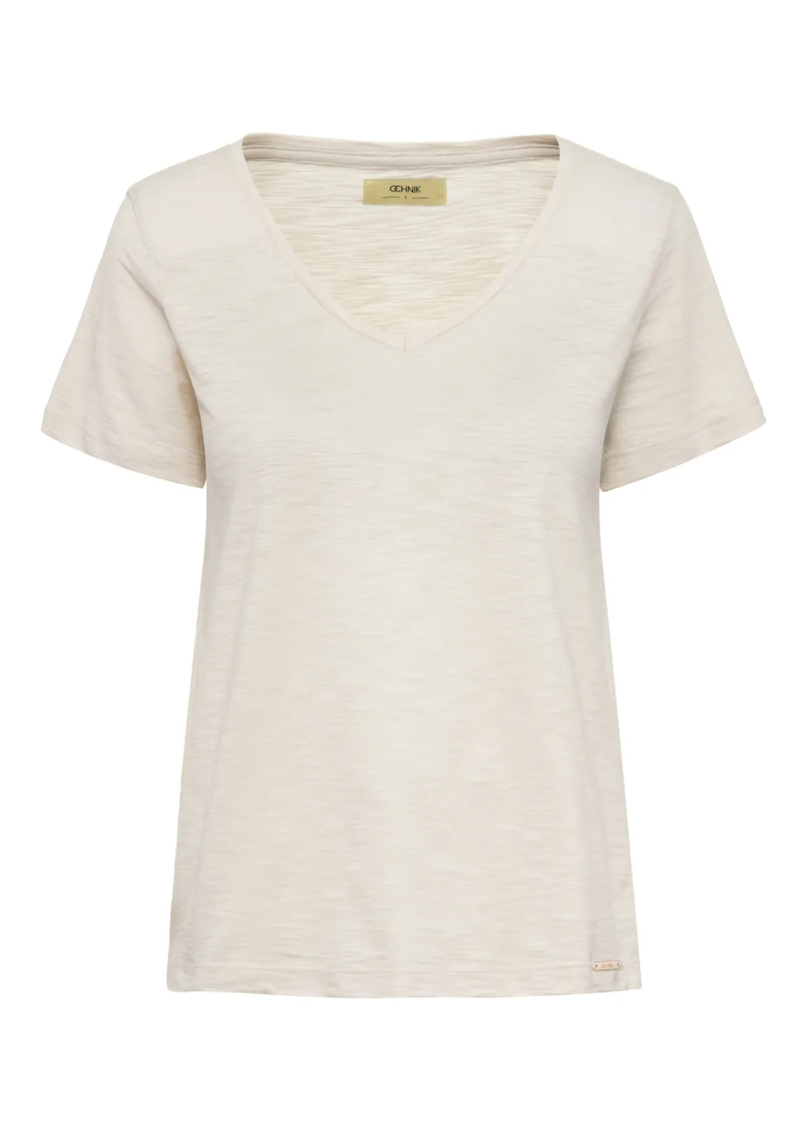 Bawełniany jasnobeżowy T-shirt damski