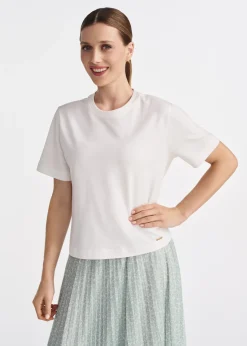 Bawełniany kremowy T-shirt damski