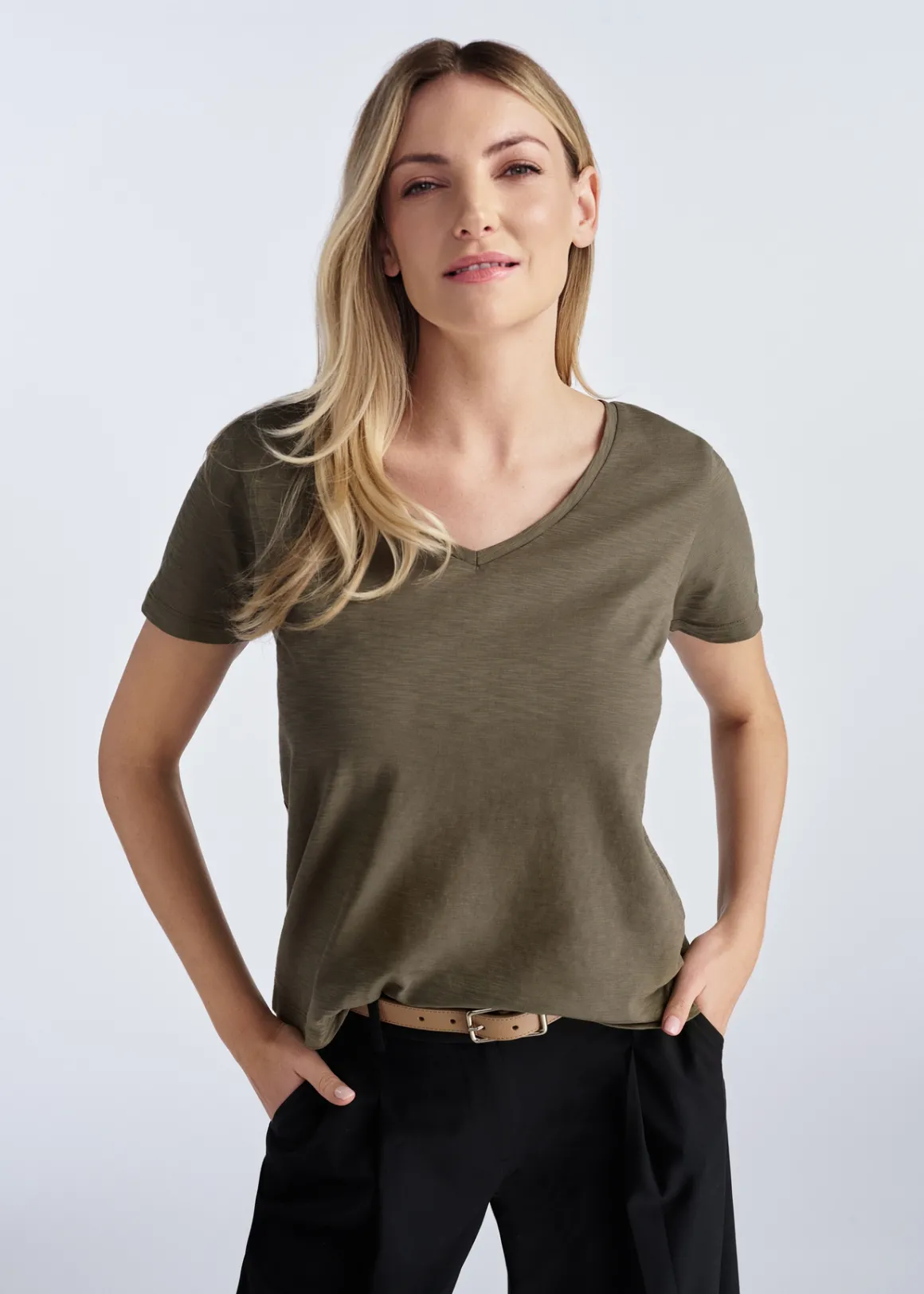 Bawełniany T-shirt damski khaki
