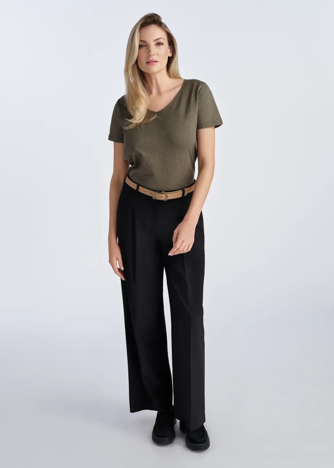 Bawełniany T-shirt damski khaki