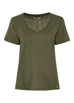 Bawełniany T-shirt damski khaki