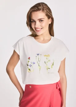 Bawełniany T-shirt damski w kwiaty