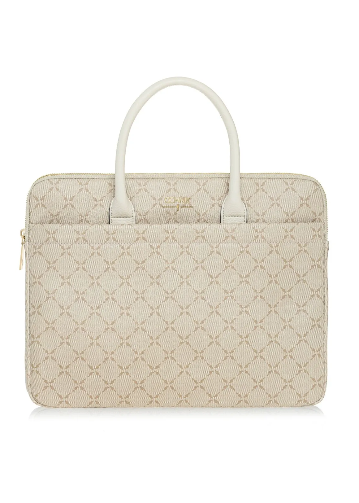 Beżowa damska torba na laptopa z monogramem
