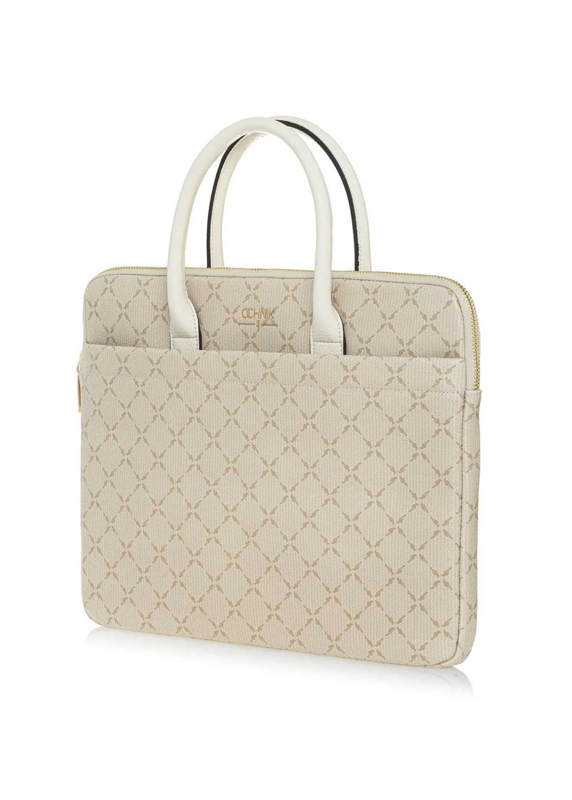 Beżowa damska torba na laptopa z monogramem