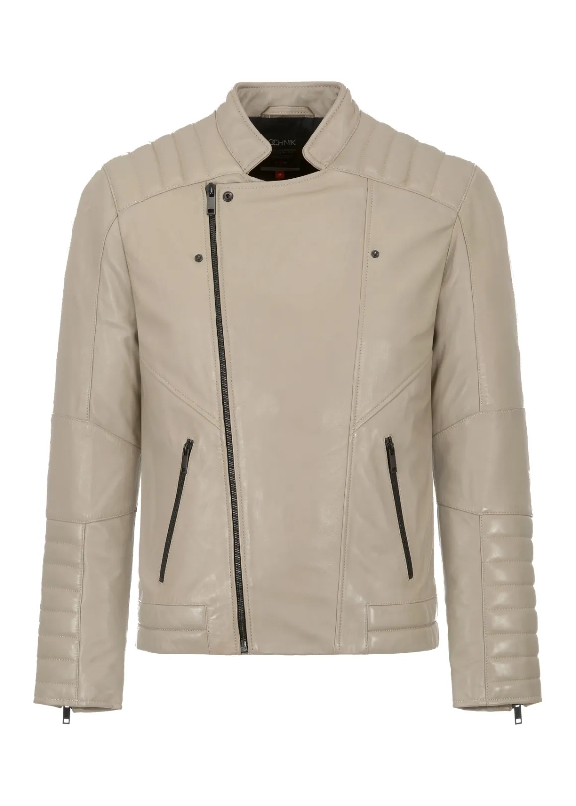 Beżowa skórzana ramoneska męska