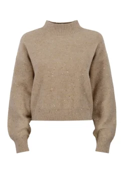 Beżowy sweter damski z cekinami