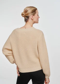 Beżowy sweter dekolt V damski