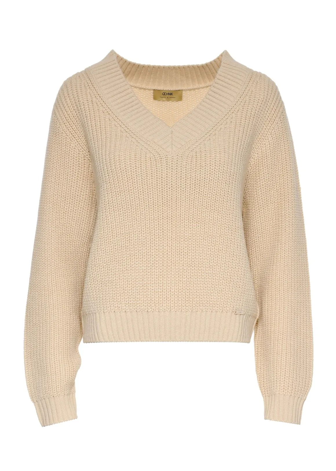Beżowy sweter dekolt V damski