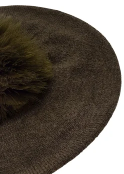 Beret damski z pomponem w kolorze khaki
