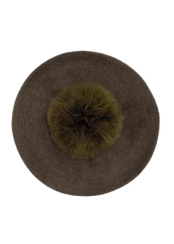 Beret damski z pomponem w kolorze khaki