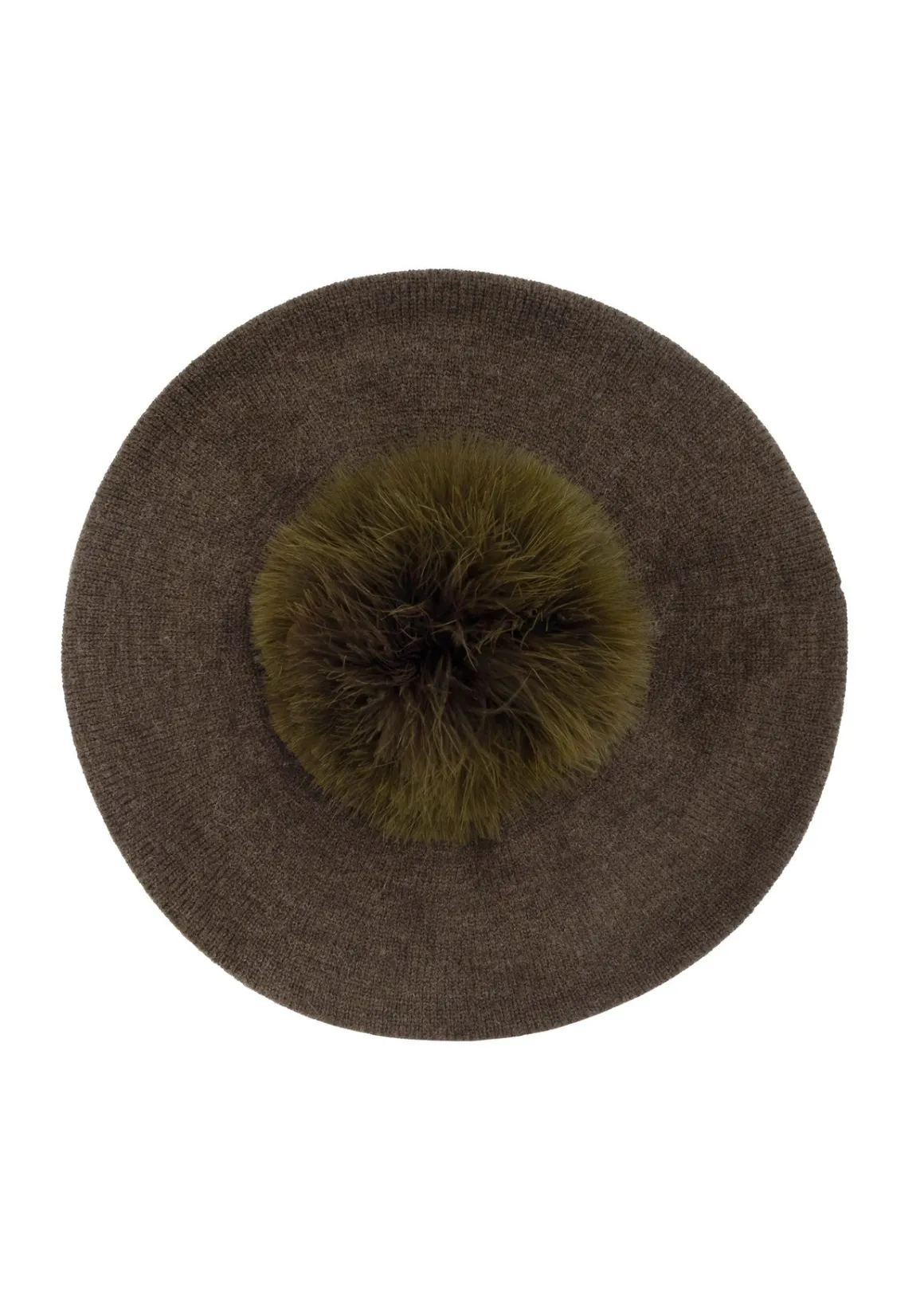 Beret damski z pomponem w kolorze khaki