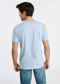 Błękitny basic T-shirt męski z logo