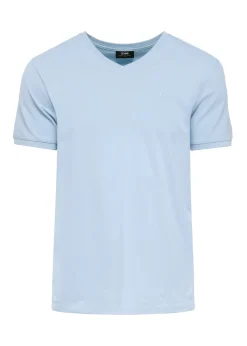 Błękitny basic T-shirt męski z logo