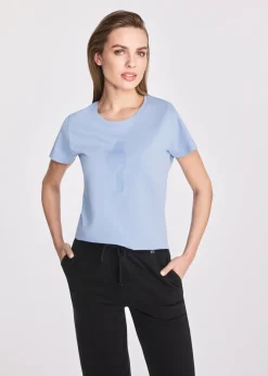 Błękitny t-shirt damski z logo