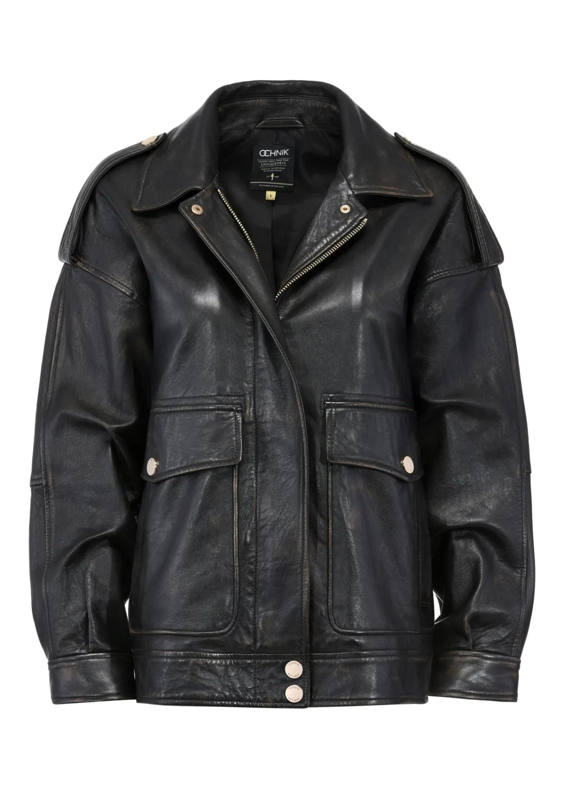 Brązowa skórzana kurtka damska