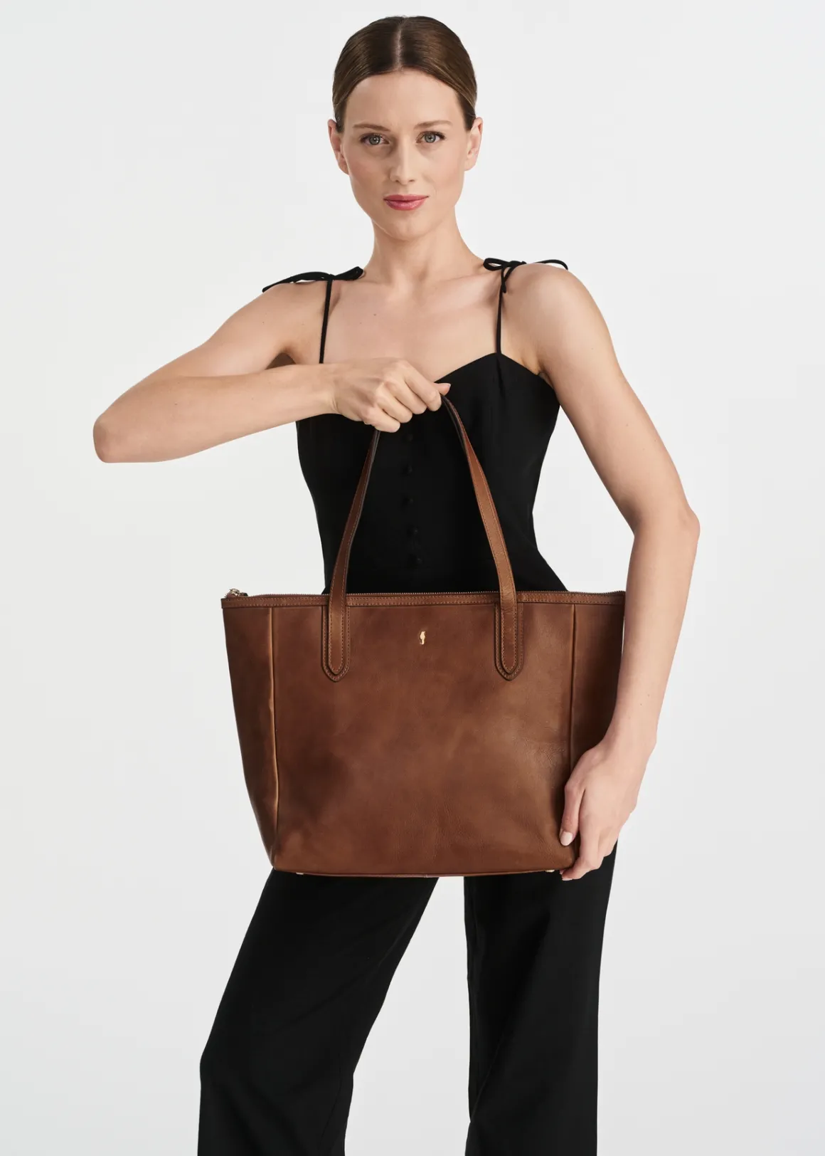 Brązowa skórzana torebka shopper