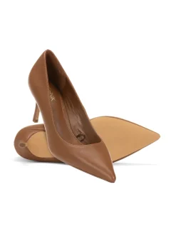 Brązowe skórzane czółenka damskie