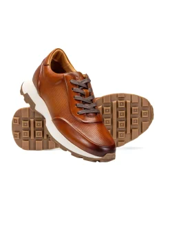 Brązowe skórzane sneakersy męskie