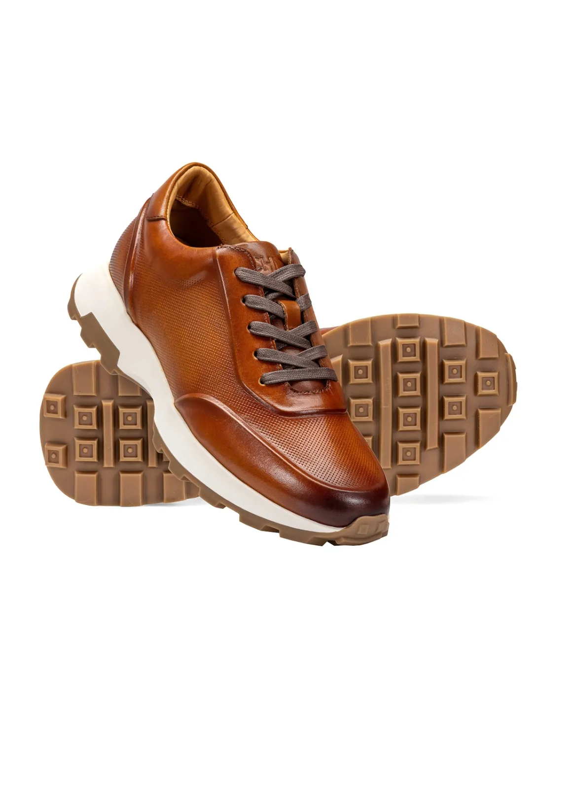Brązowe skórzane sneakersy męskie