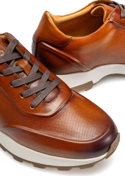 Brązowe skórzane sneakersy męskie