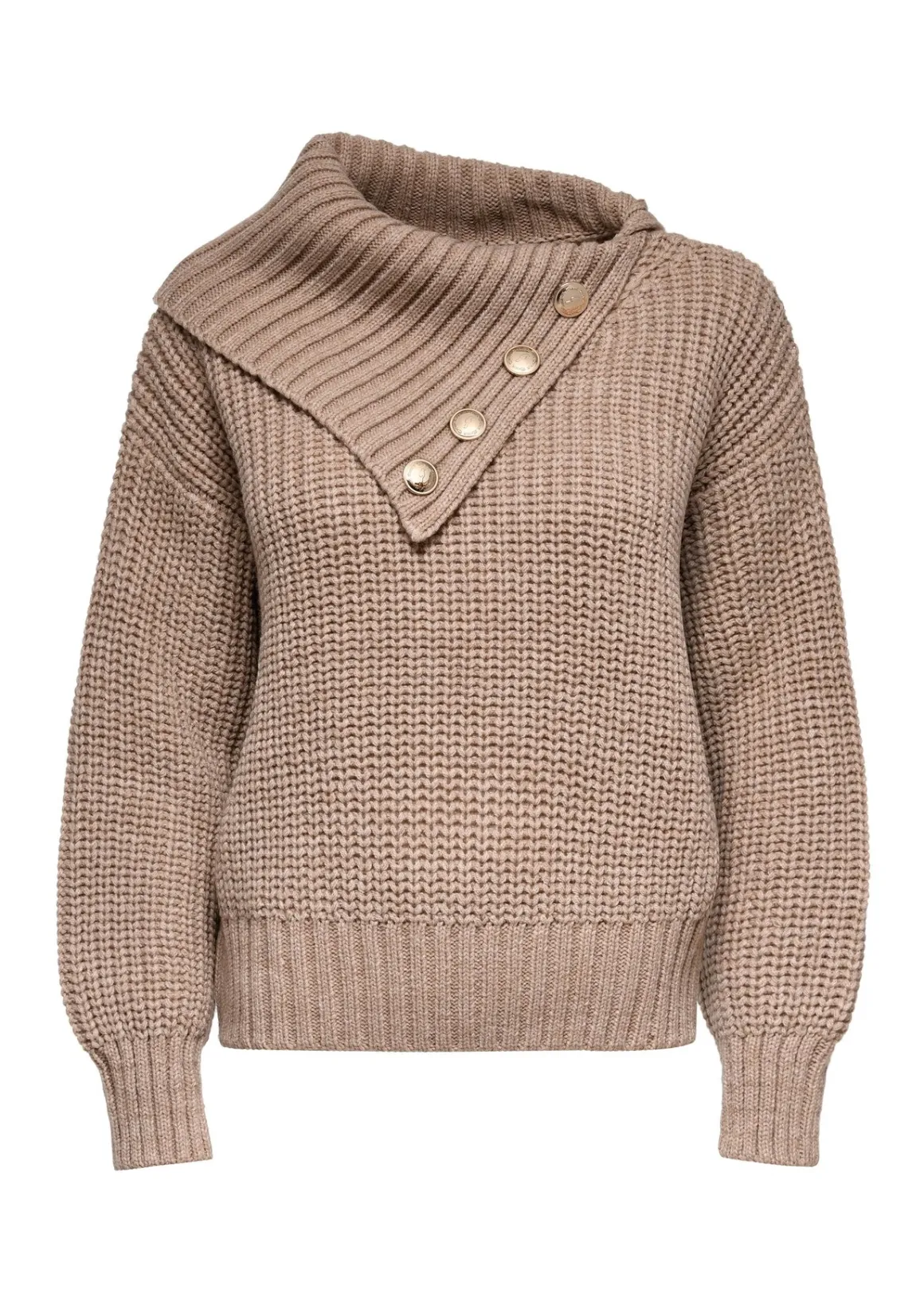 Camelowy sweter damski z kołnierzem