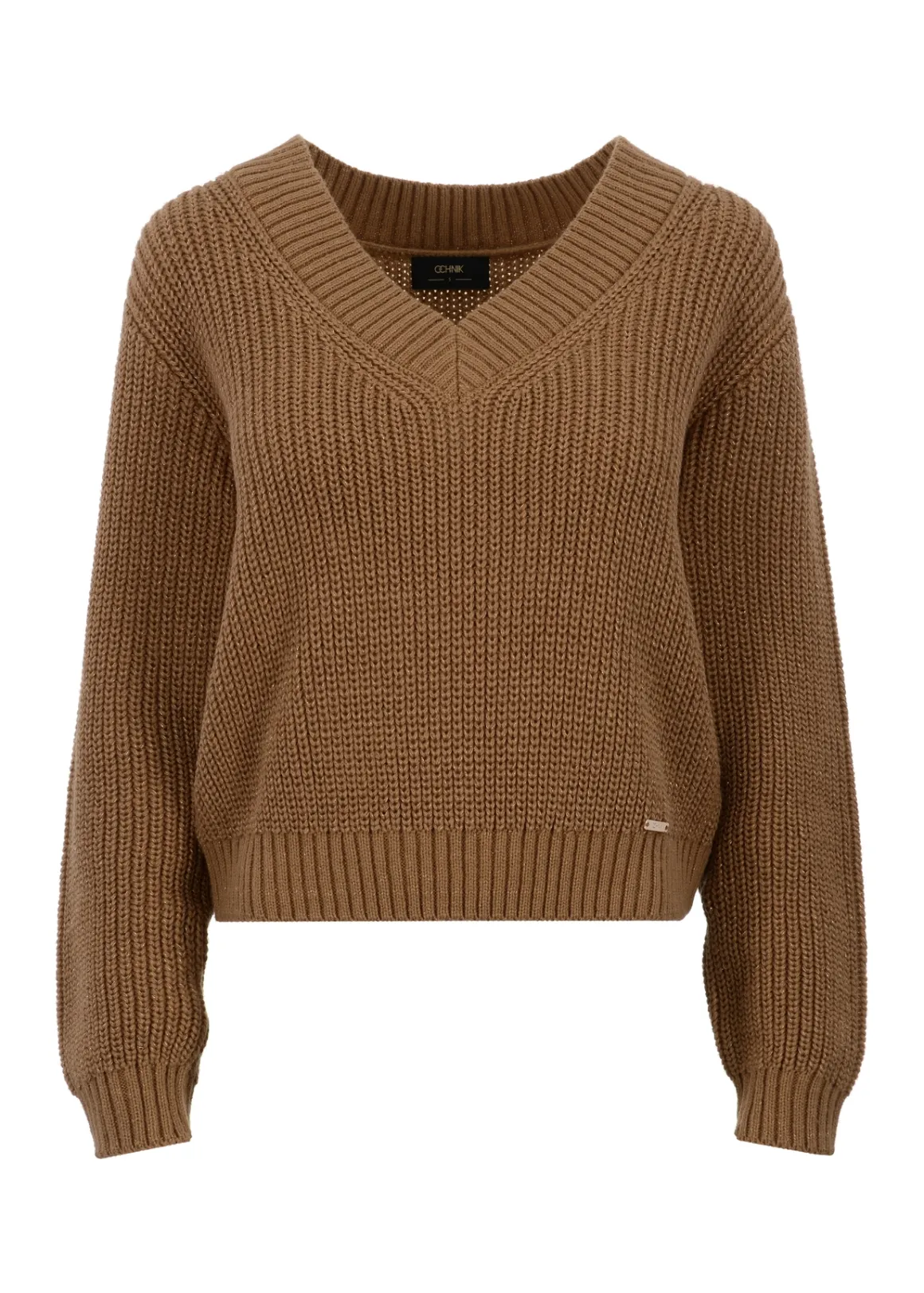 Camelowy sweter dekolt V damski