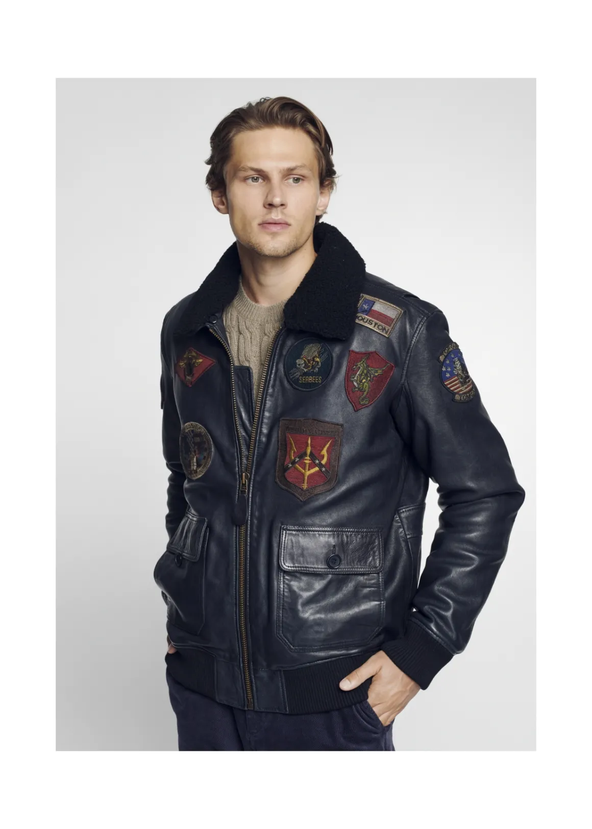 Czarna kurtka skórzana męska TOP GUN
