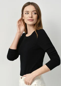 Czarna prążkowana bluzka longsleeve damska