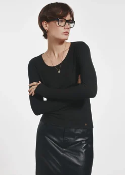Czarna prążkowana bluzka longsleeve damska