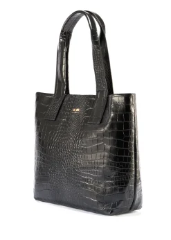 Czarna skórzana torebka shopper croco