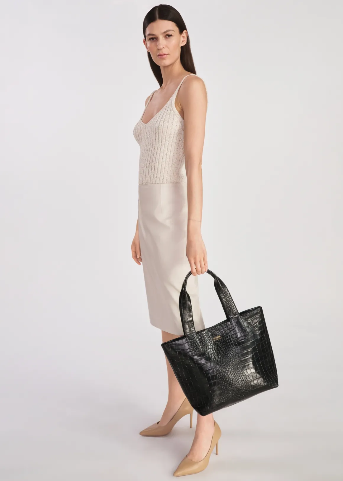 Czarna skórzana torebka shopper croco