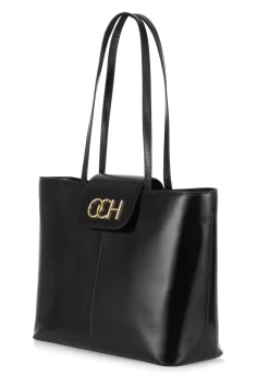 Czarna skórzana torebka shopper