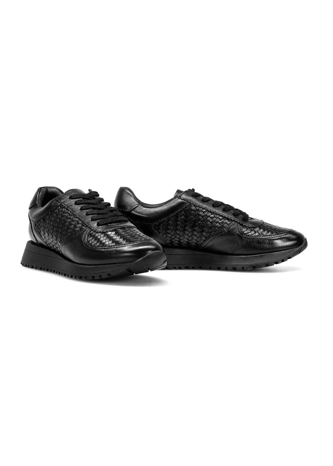 Czarne skórzane buty sportowe z plecionką