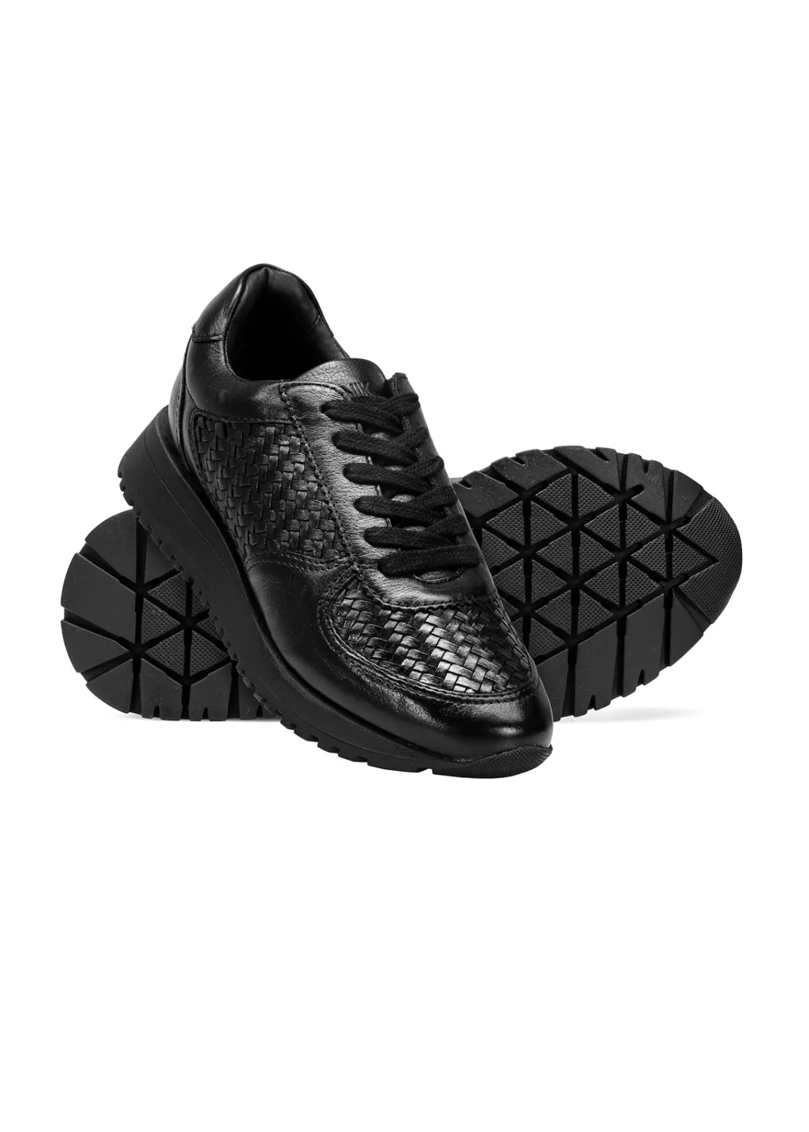 Czarne skórzane buty sportowe z plecionką