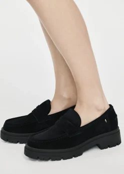 Czarne skórzane loafersy damskie