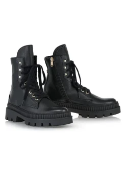 Czarne skórzane ocieplane botki damskie