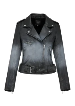 Czarno-szara skórzana ramoneska damska
