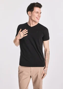Czarny basic T-shirt męski z logo