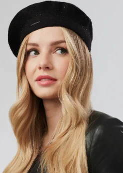 Czarny beret zimowy damski