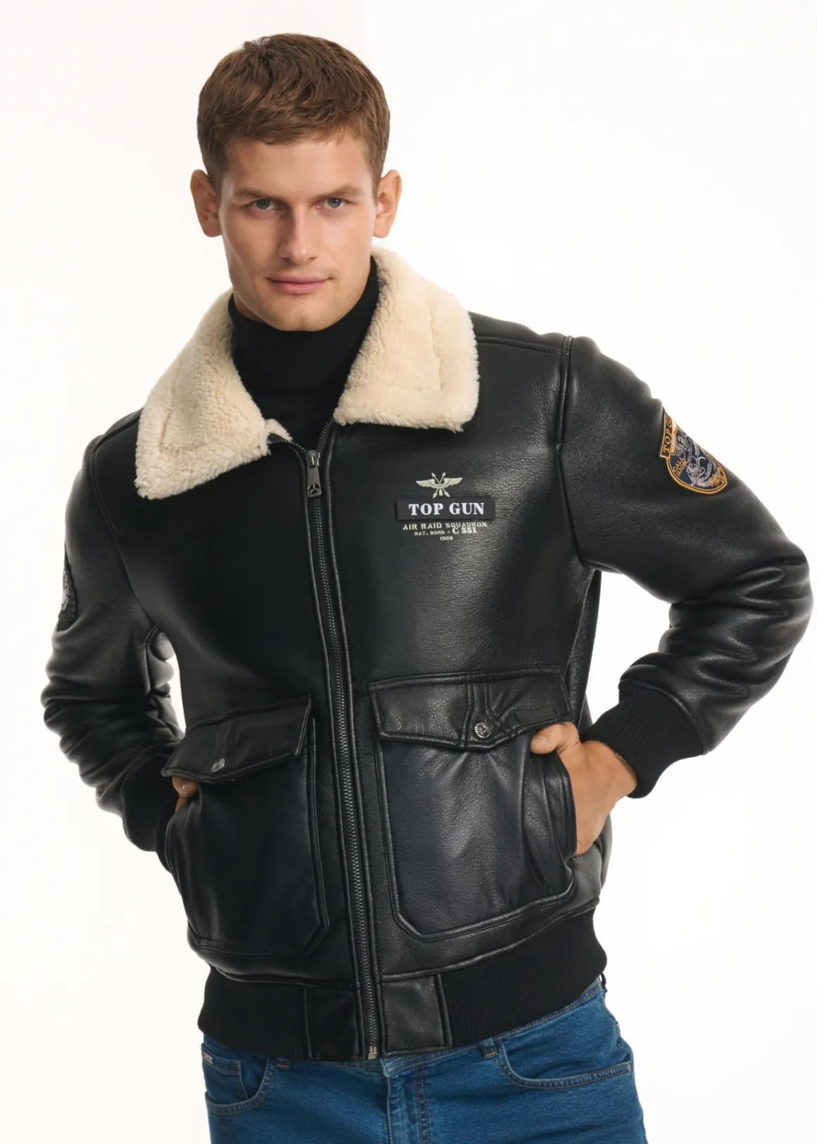 Czarny kożuch męski TOP GUN