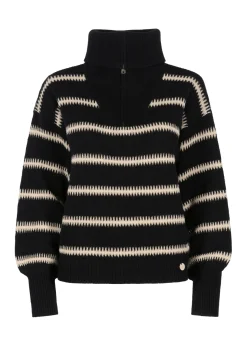 Czarny sweter w paski z suwakiem damski