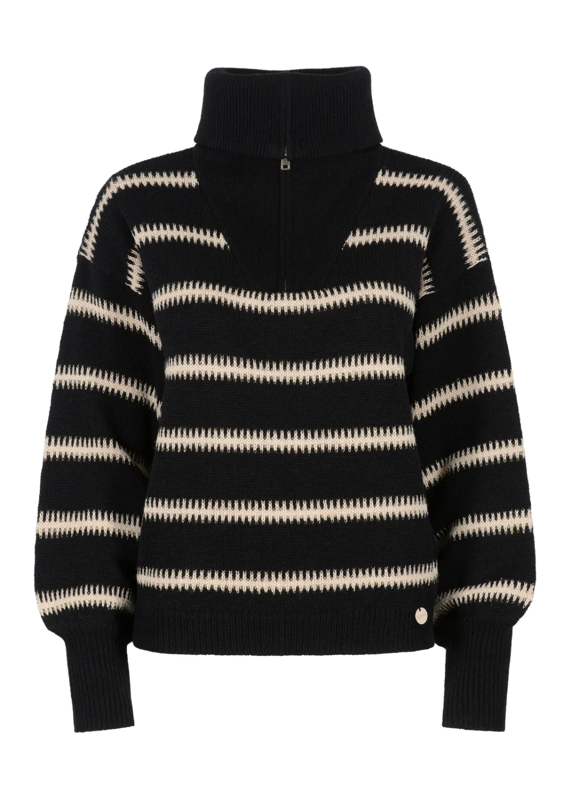 Czarny sweter w paski z suwakiem damski