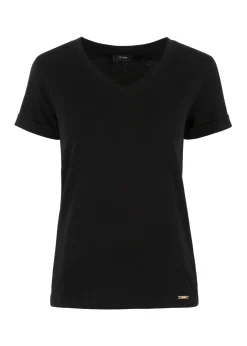 Czarny T-shirt damski w serek