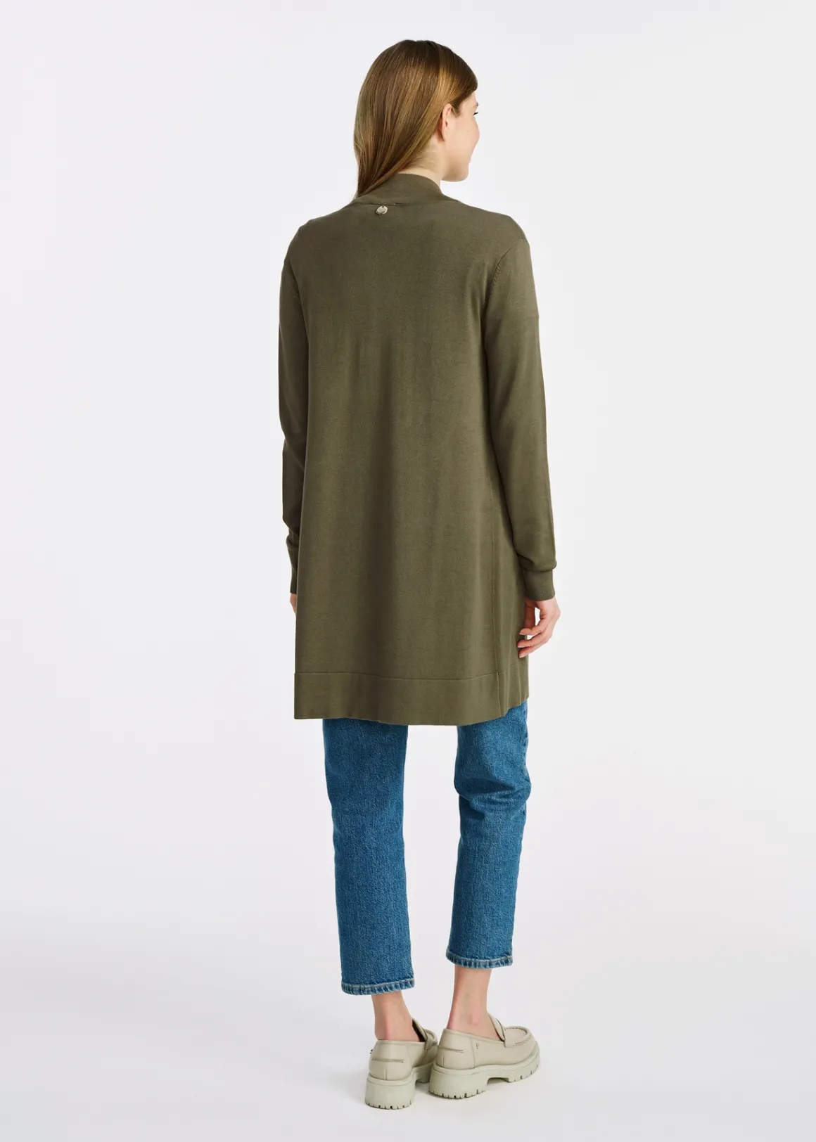 Długi kardigan damski w kolorze khaki