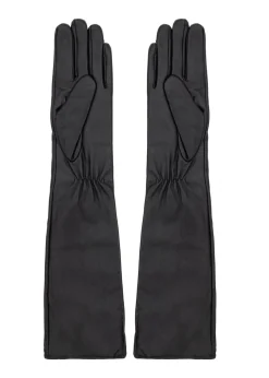 Długie czarne skórzane rękawiczki damskie