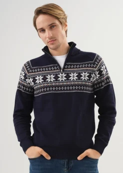 Granatowy sweter męski we wzór norweski