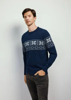 Granatowy sweter męski ze wzorem