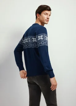 Granatowy sweter męski ze wzorem