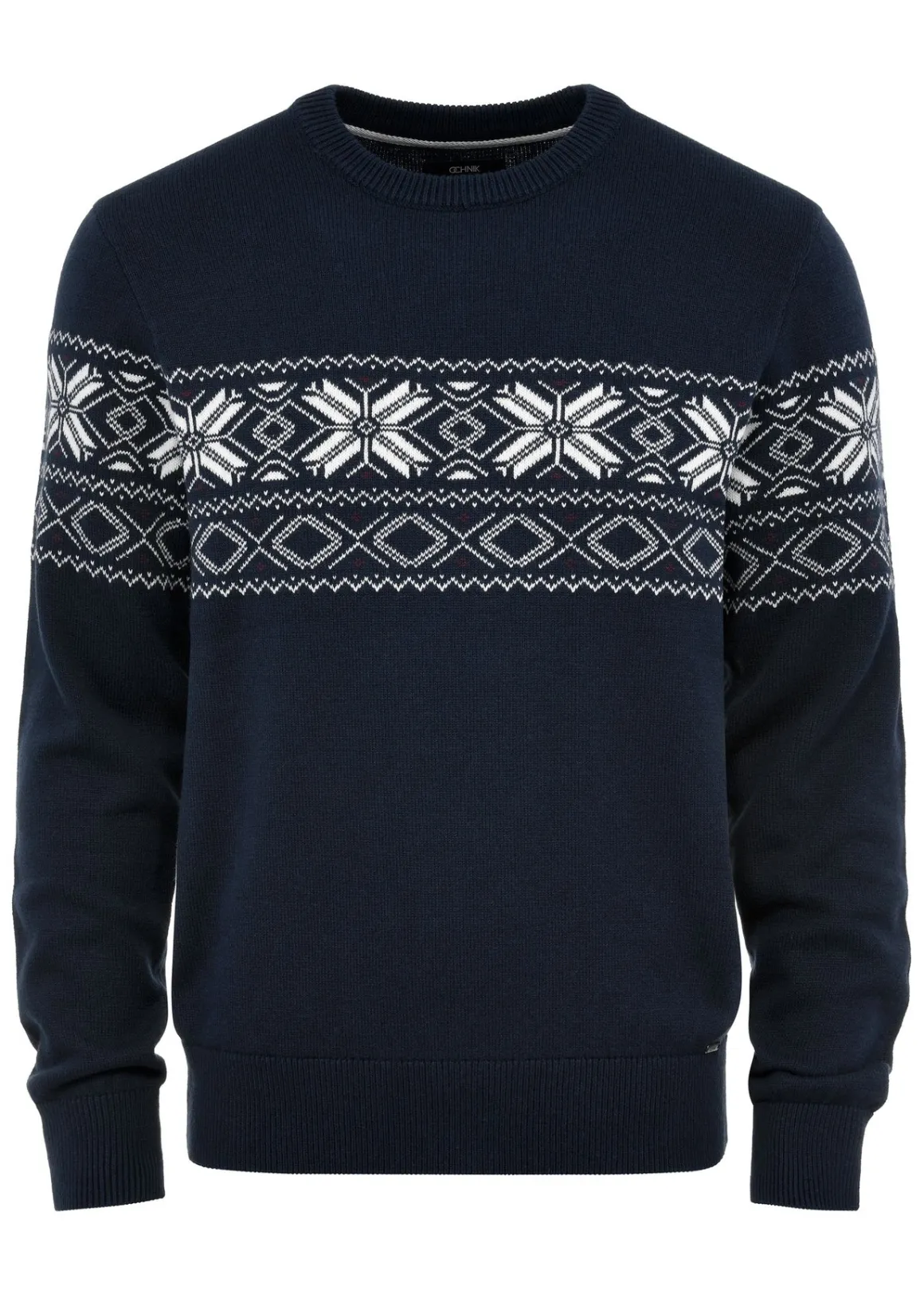 Granatowy sweter męski ze wzorem